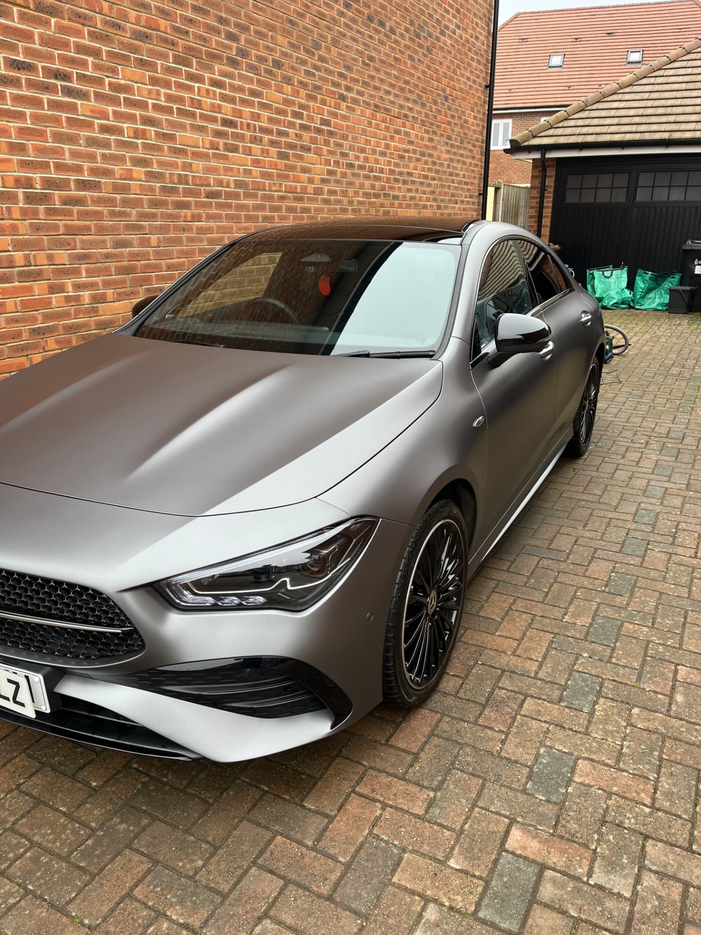 Matte grey Mercedes CLA after a detail