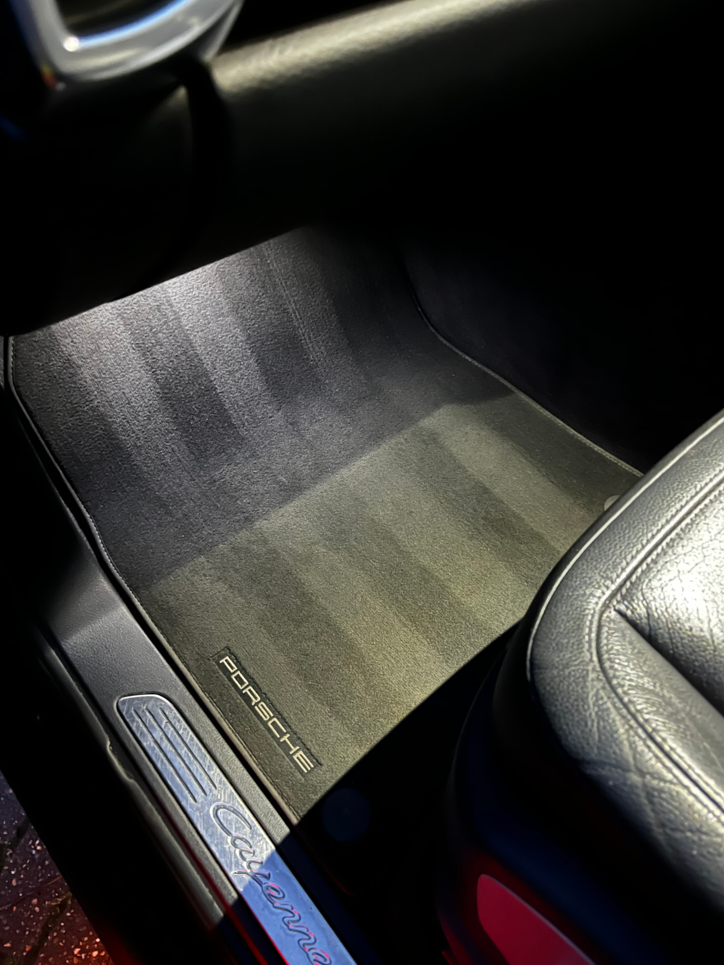 Porsche footwell carpet after cleaning